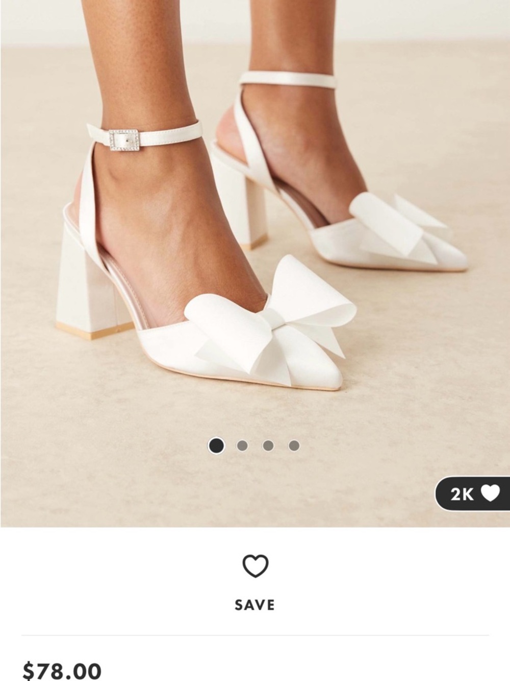 ASOS White Pointed-Toe Block-Heel Pumps with Bow